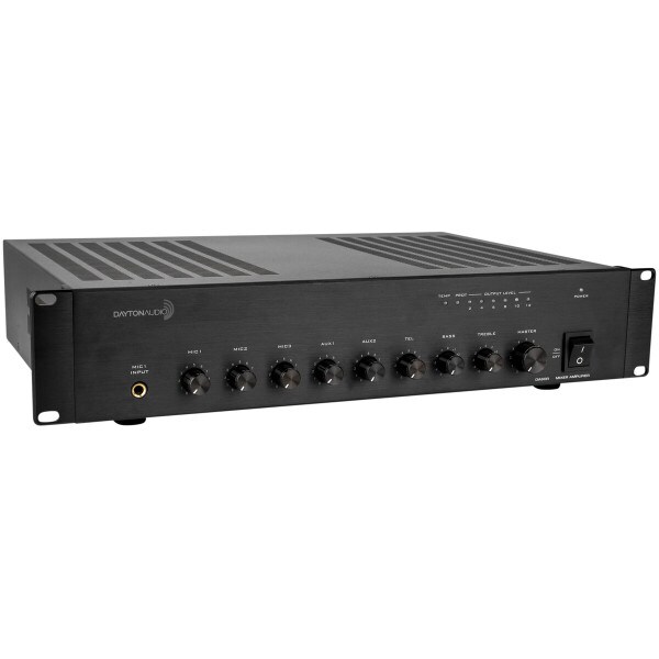 Main product image for Dayton Audio DA60R Commercial Audio Amplifier 60W 70V/ 100V/ 4 Ohm Mixer - 3 Mic 2 Aux 1 Telephone input